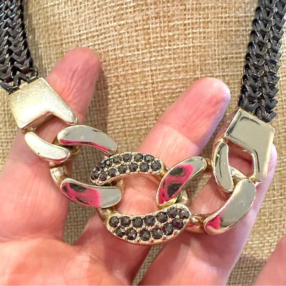 Express Statement Necklace Reversible Gunmetal W/… - image 6